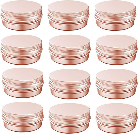 1 oz Aluminum Tin Jar with Screw Cap Refillable Container for Cosmetic, Lip Balm, Cream, Rose Gold
