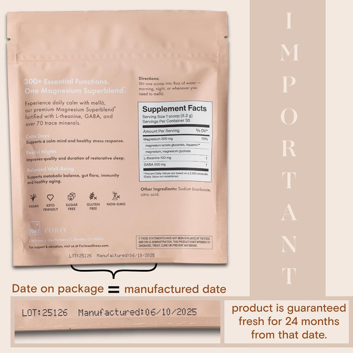 mellö Magnesium Supplement Superblend Powder - Magnesium Glycinate with L-Theanine, GABA, and 70