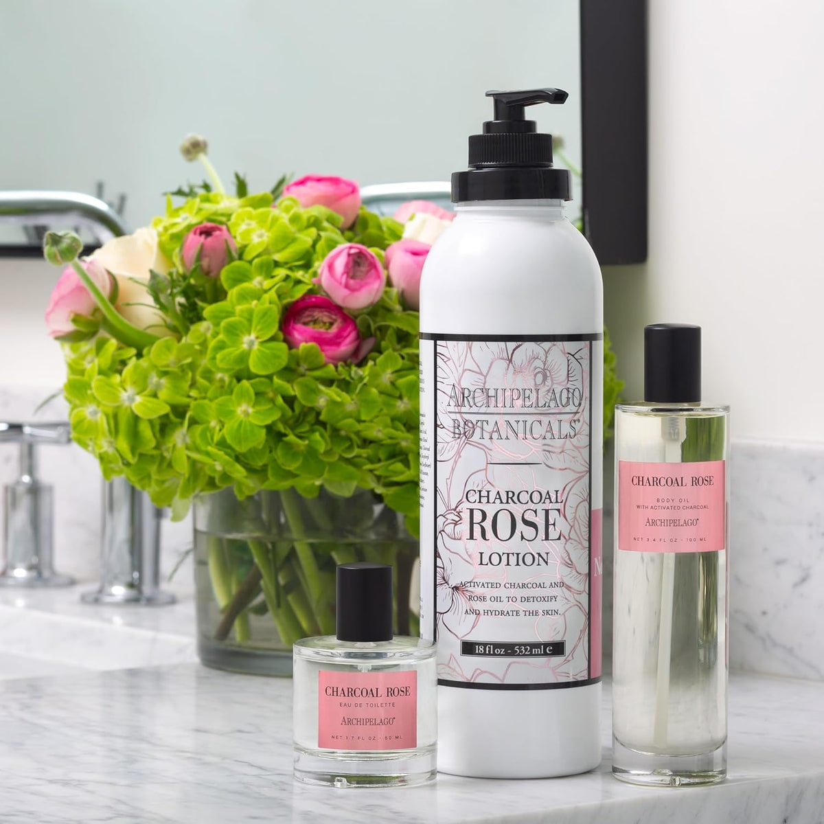 Archipelago Botanicals Charcoal Rose Lotion, Hydrating Charcoal & Rose Body Lotion for Soft &