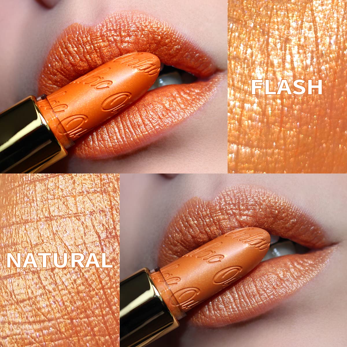 Oulac Pumpkin Color Lipstick with Metallic 3D Shine Hydrating Formula, High Impact Lip Color, Vegan