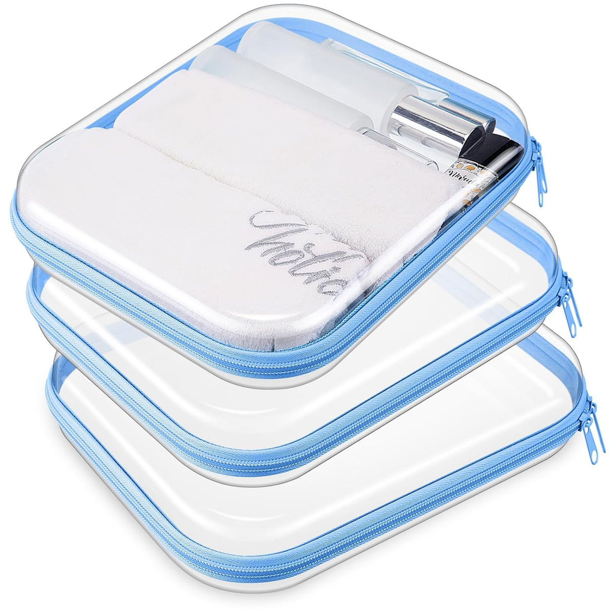 Hoolerry 3 Pcs Clear Hard Zipper Case Plastic Pouch Transparent Hard Case Clear Makeup Bag Portable