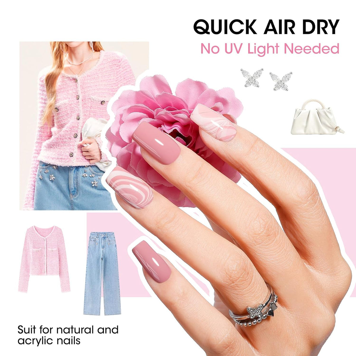 GELLEN Nail Polish Set, French Tip Manicure Nude White Regular Nail Polish Quick Air Dry Bright 12