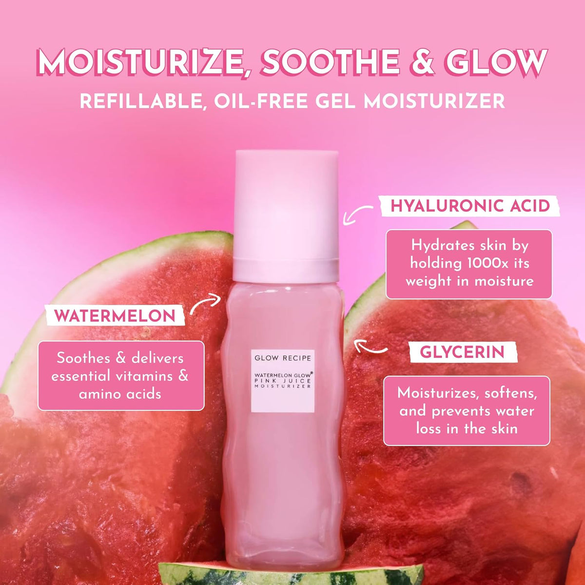 Glow Recipe Pink Juice Water Gel Face Moisturizer for Women, Men & Teens - Hydrating Hyaluronic