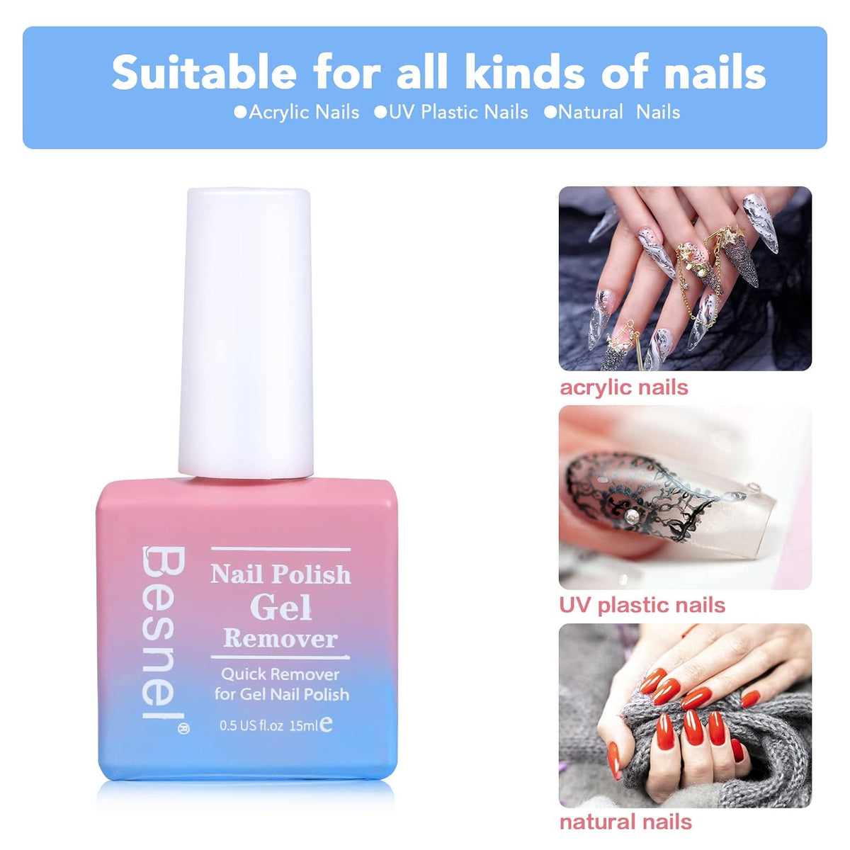 Gel Nail Polish Remover 5 Pack Professional Gel Polish Remover Non-Irritating Quick Easy,Nail