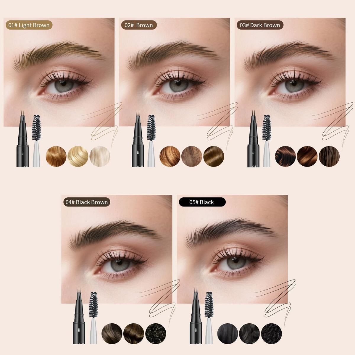 Eyebrow Pencil, Eyebrow Pen with Double-Brush Tip 2-in-1 Eyeliner Dual-Ended Microblading Long