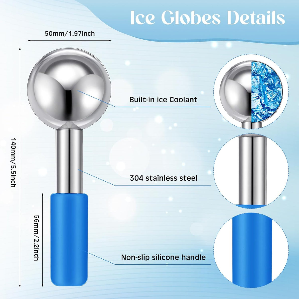 Baderke 2 Pcs Ice Globes for Face Stainless Steel Cooling Globes Unbreakable Cooling Roller Women