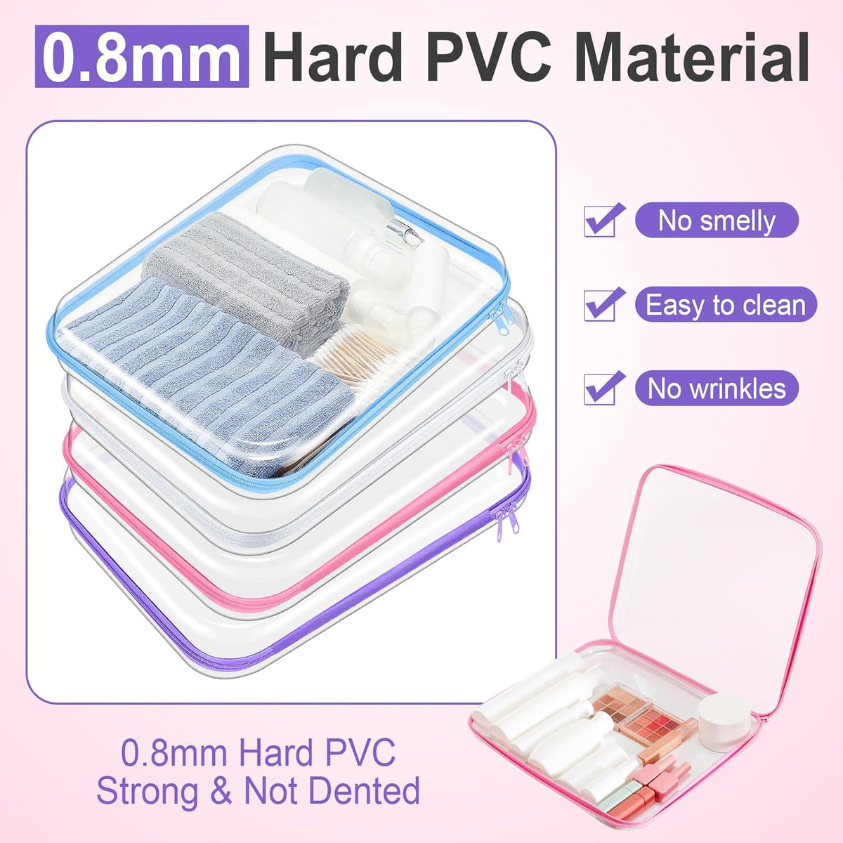 Hoolerry 4 Pcs Hard Clear Zipper Case Makeup Bags Plastic Pencil Pouch Transparent Storage Box