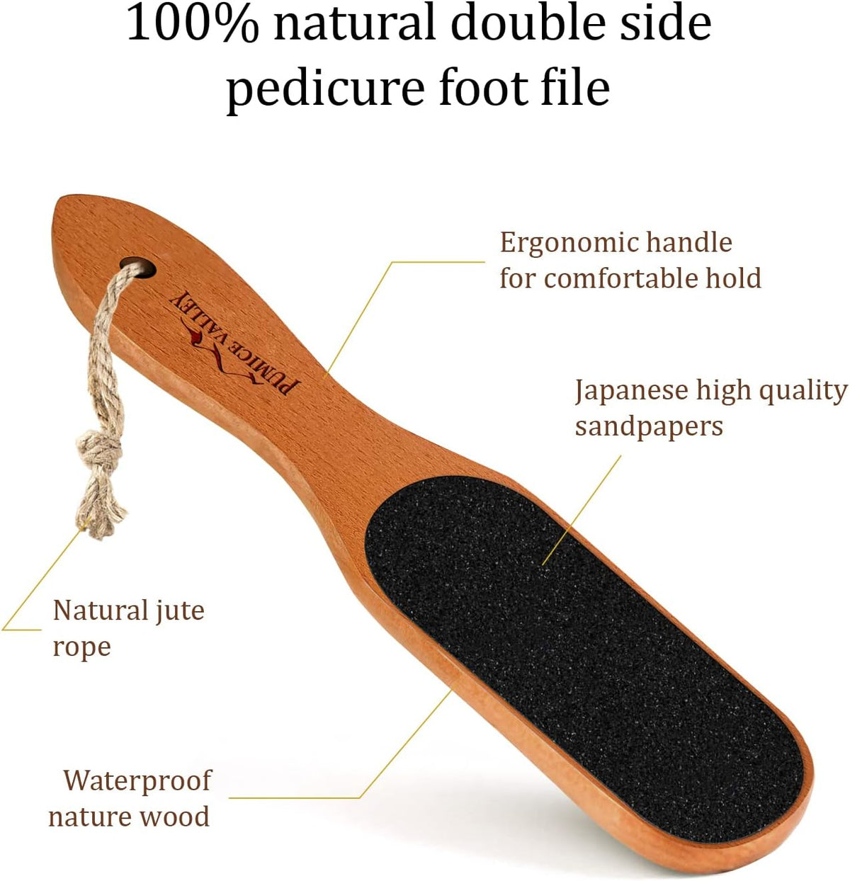 Pumice Stone Foot File - Wooden Pedicure Feet Scrubber with Handle for Callus, Dry, and Dead Skin