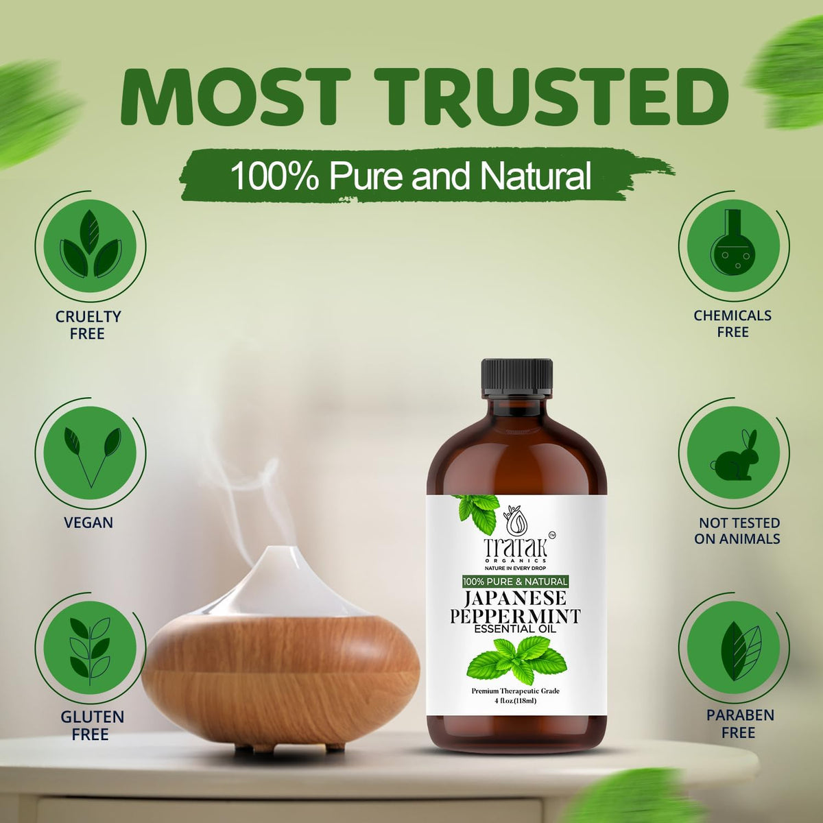 Peppermint Essential Oil 4 Fl Oz - 100% Pure and Natural Oil with Premium Glass Dropper, Premium