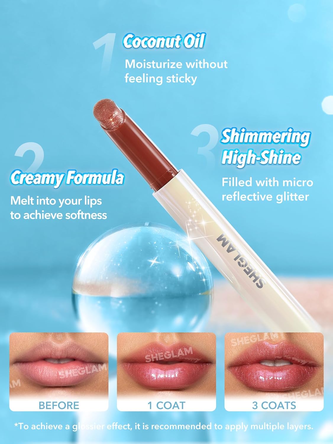 SHEGLAM Pout-Perfect Moisturizing Solid Lip Gloss Shimmer Lip Plumper - Violet Fizz
