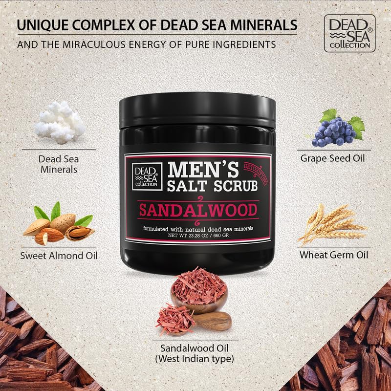 Salt Body Scrub Sandalwood For Men – Moisturizes, Exfoliates & Nourishes Skin – Cleanses &