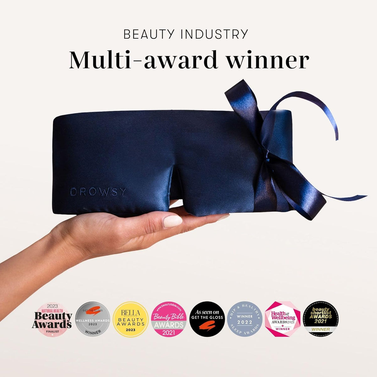 DROWSY Silk Sleep Mask. Face-Hugging, Padded Silk Cocoon for Luxury Sleep in Total Darkness.