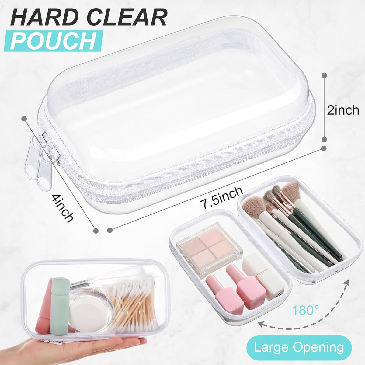 Hoolerry 3 Pcs Clear Hard Zipper Case Plastic Pouch Transparent Hard Case Clear Makeup Bag Portable