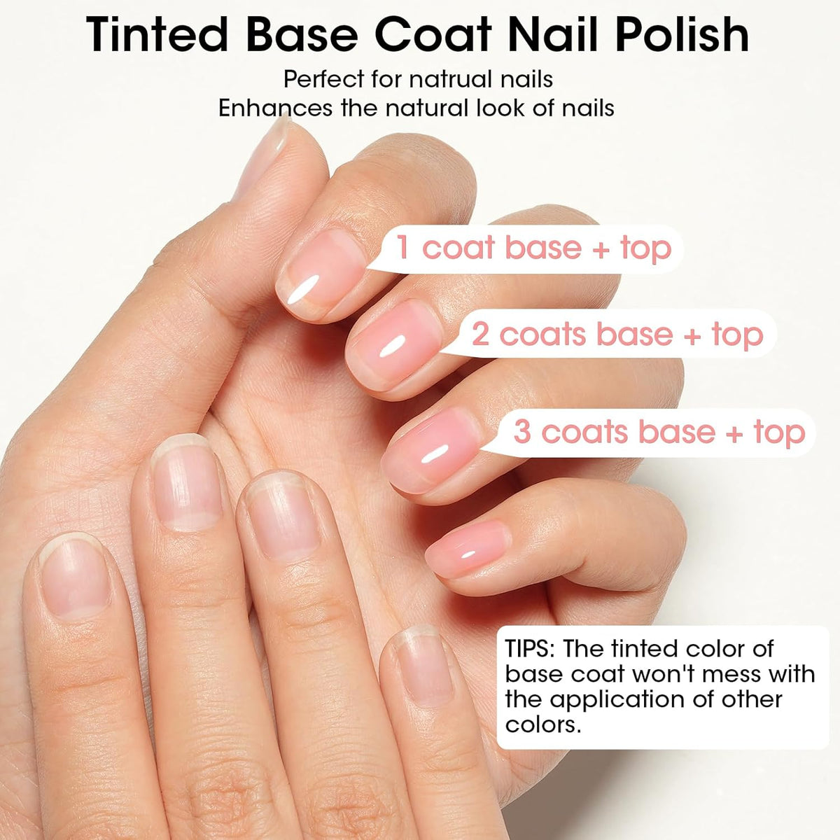 GELLEN 4‑in‑1 Clear Nail Polish Base Coat Sheer Tinted Natural Pink, Ridge Filler, Nail