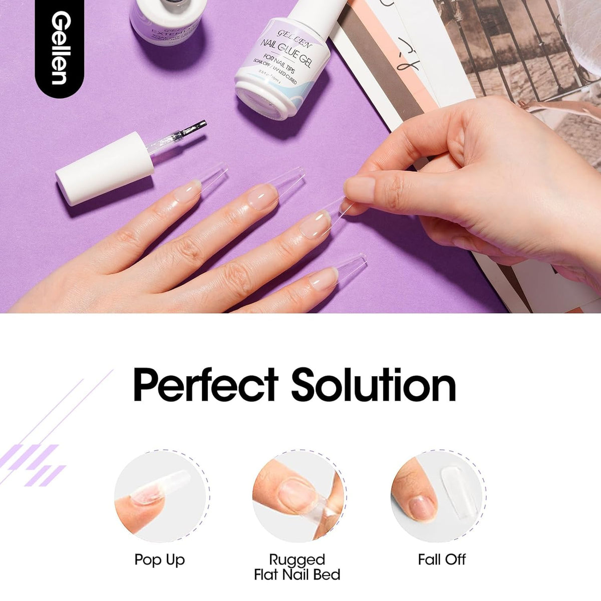 Gellen Nail Glue Gel, 2PCS 15ML 3 in 1 Gel Nail Glue for Acrylic Nail & Base Gel & Nail