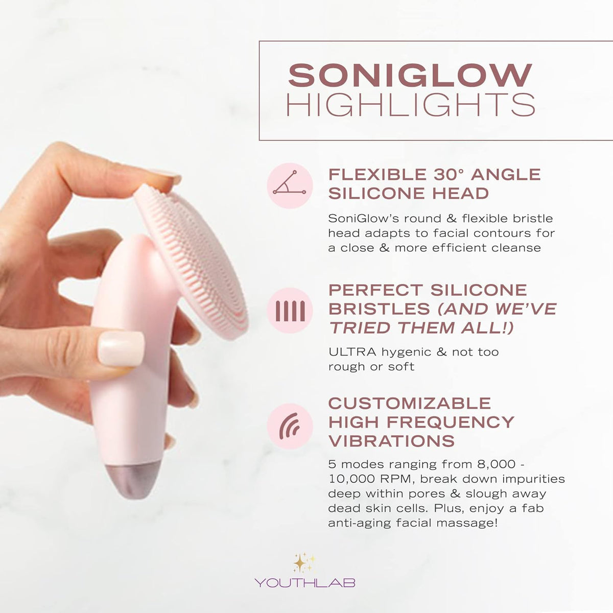 SoniGlow Silicone Facial Cleansing Brush – Electric Vibrating Skincare Scrubber Tool for Deep Pore