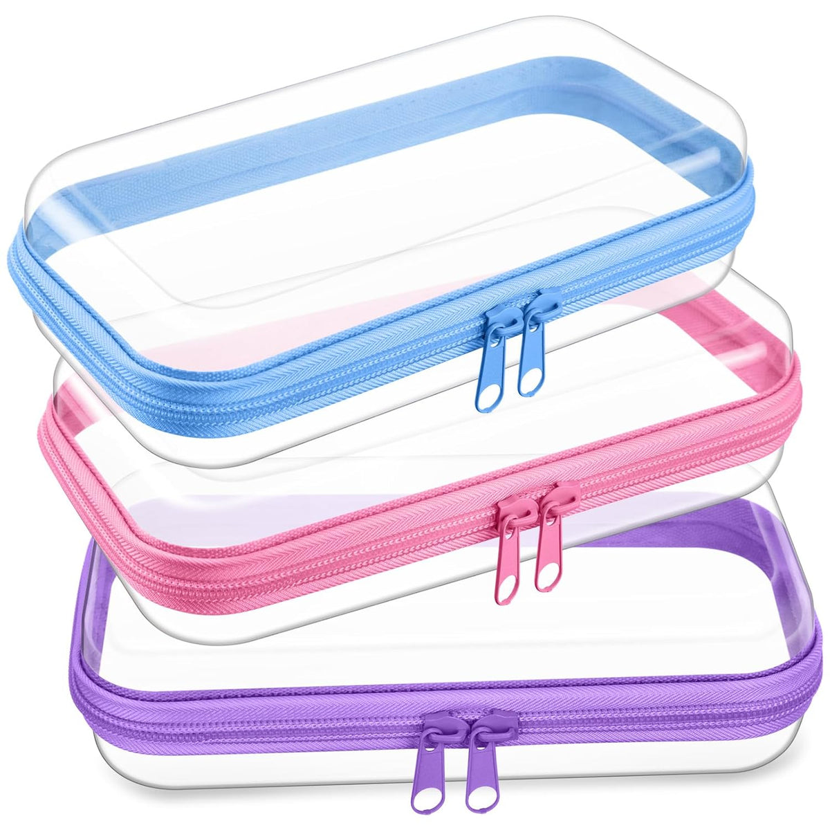 Hoolerry 3 Pcs Clear Hard Zipper Case Plastic Pouch Transparent Hard Case Clear Makeup Bag Portable