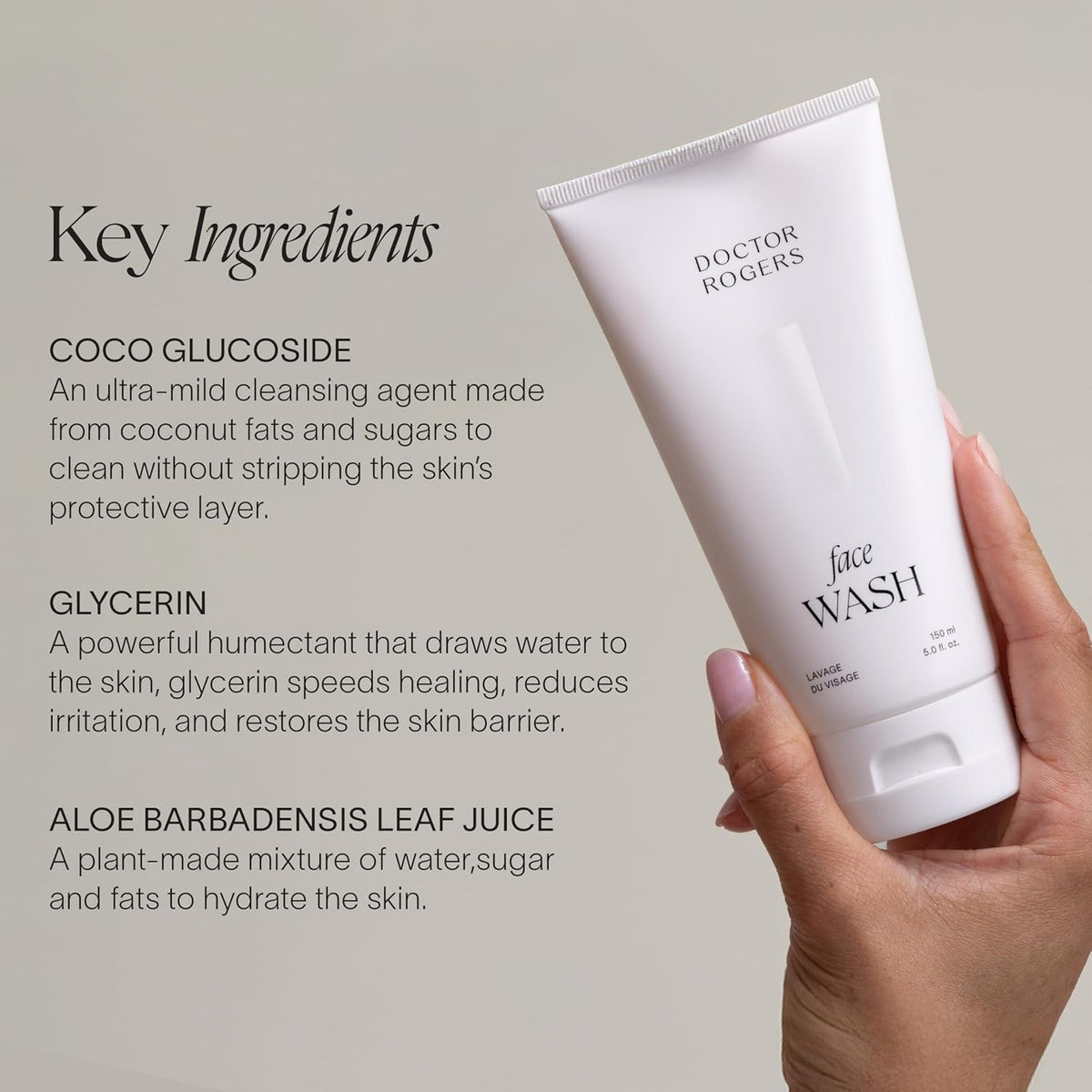 Doctor Rogers Face Wash. Gentle Hydrating Daily Cleanser for Sensitive, Dry & Combination Skin, 5