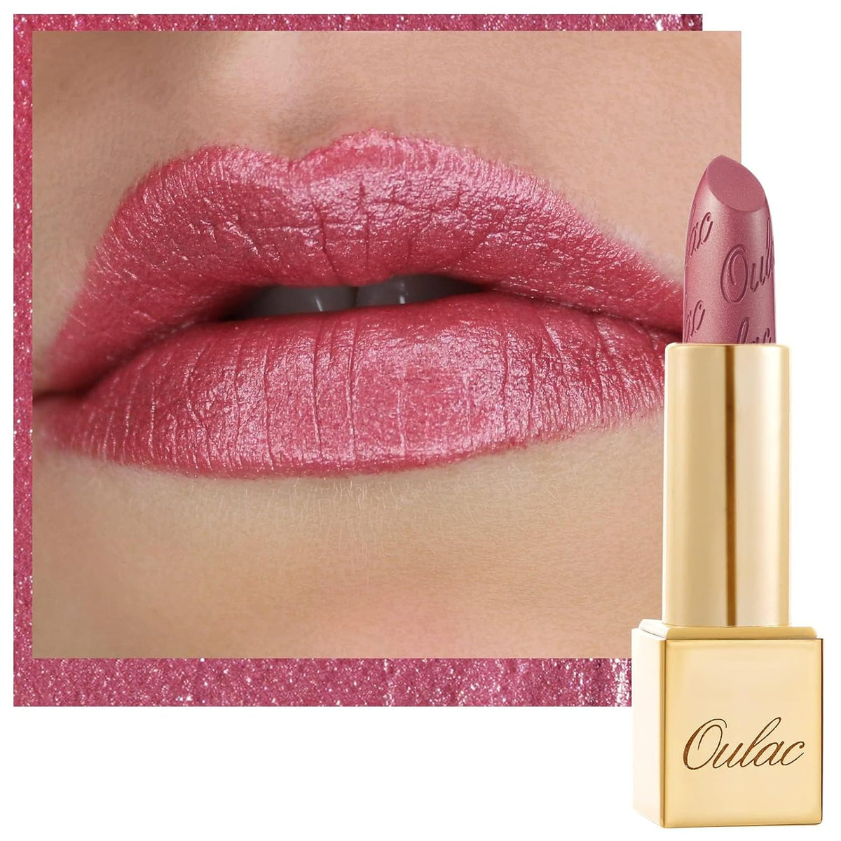 Oulac Pink Lipstick for Women with Metallic 3D Shine Lightweight Hydrating Formula, High Impact Lip