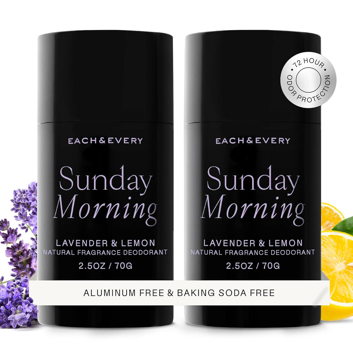 Each & Every Aluminum Free Deodorant for Women & Men, Lavender & Lemon - All Natural Deodorant for