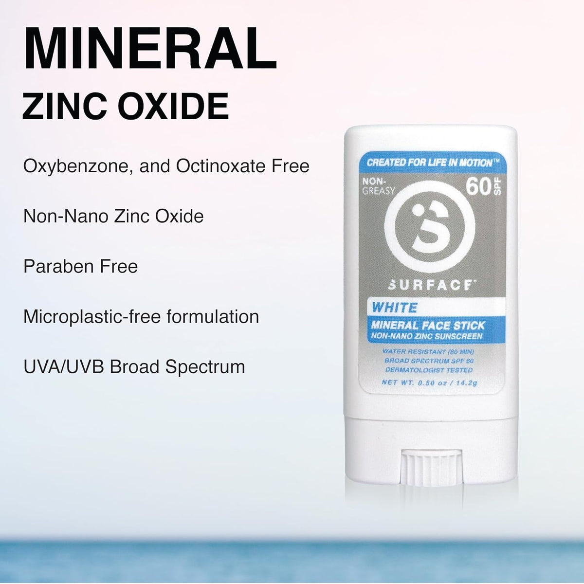 Surface Mineral Sunscreen Face Stick SPF 60, Lightweight Non-Nano Zinc Oxide Formula, Reef