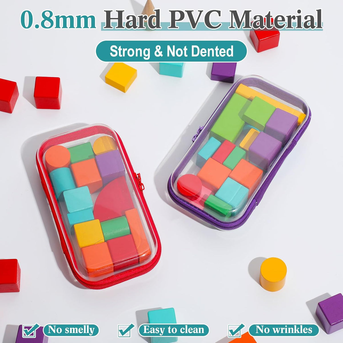 Sanwuta 6 Pcs Clear Hard Zipper Case Pencil Pouches Hard Plastic Zipper Pouches Makeup Bag