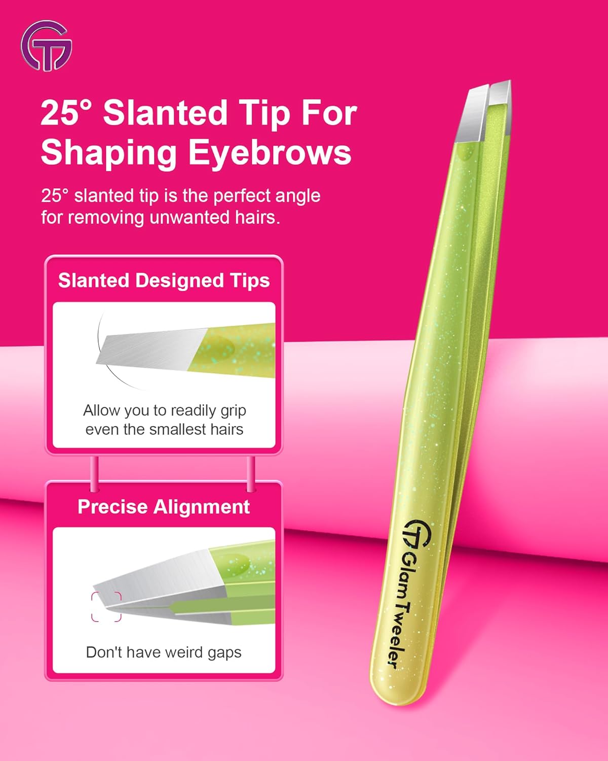 Expert Slant and Point Tip Tweezer Set with Exclusive Storage & Carrying Case, GlamTweeler Sharp &