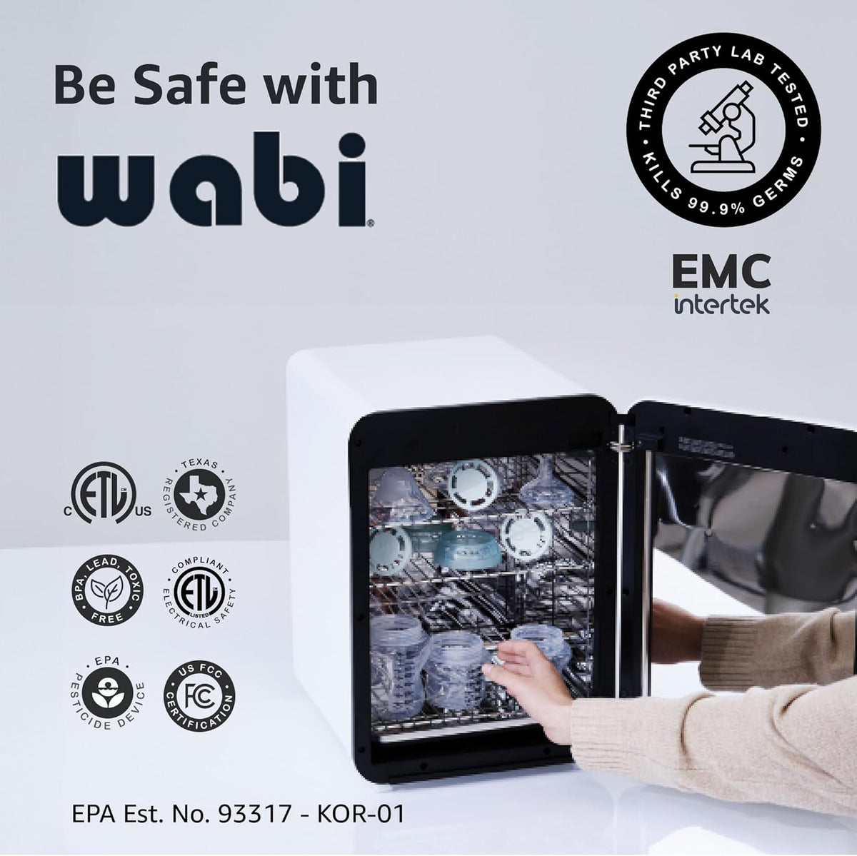 WABI UVC LEDs 3-in-1 Sanitizer & Dryer 360° Box | Disinfect, Dry, & Store Everyday Items, Baby