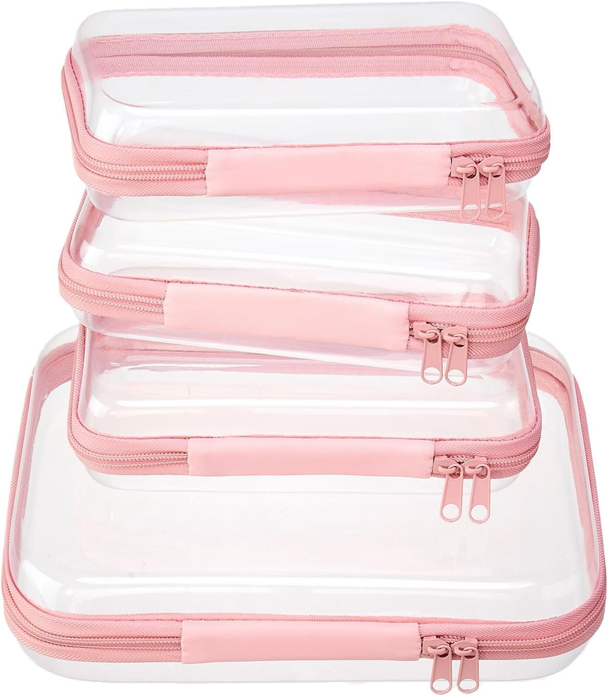 4 pcs Clear Zipper Pouches,Hard Shell Zipper Case, Toiletry Bag for Travel, CLear Diaper Bag