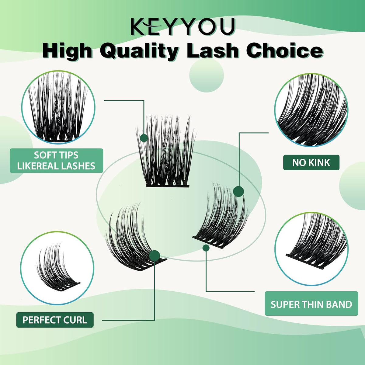 Lash Clusters 96pcs Individual Lashes D Curl 14mm Cluster Lashes KEYYOU Volume Wispy Lash Extension