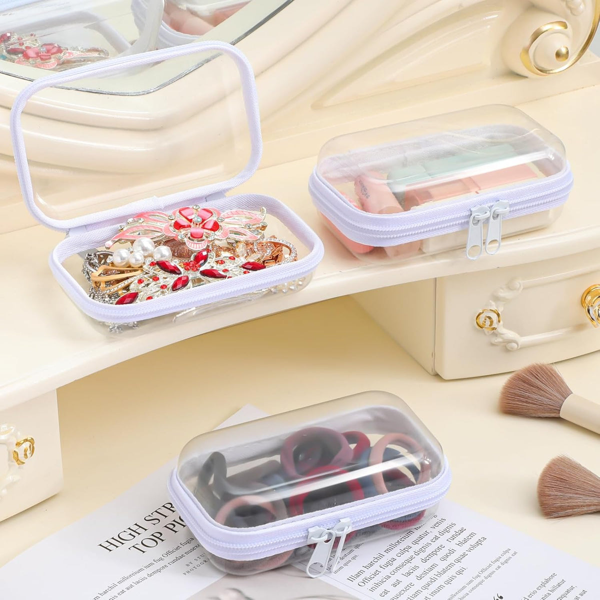 Hoolerry 3 Pcs Clear Hard Zipper Case Plastic Pouch Transparent Hard Case Clear Makeup Bag Portable