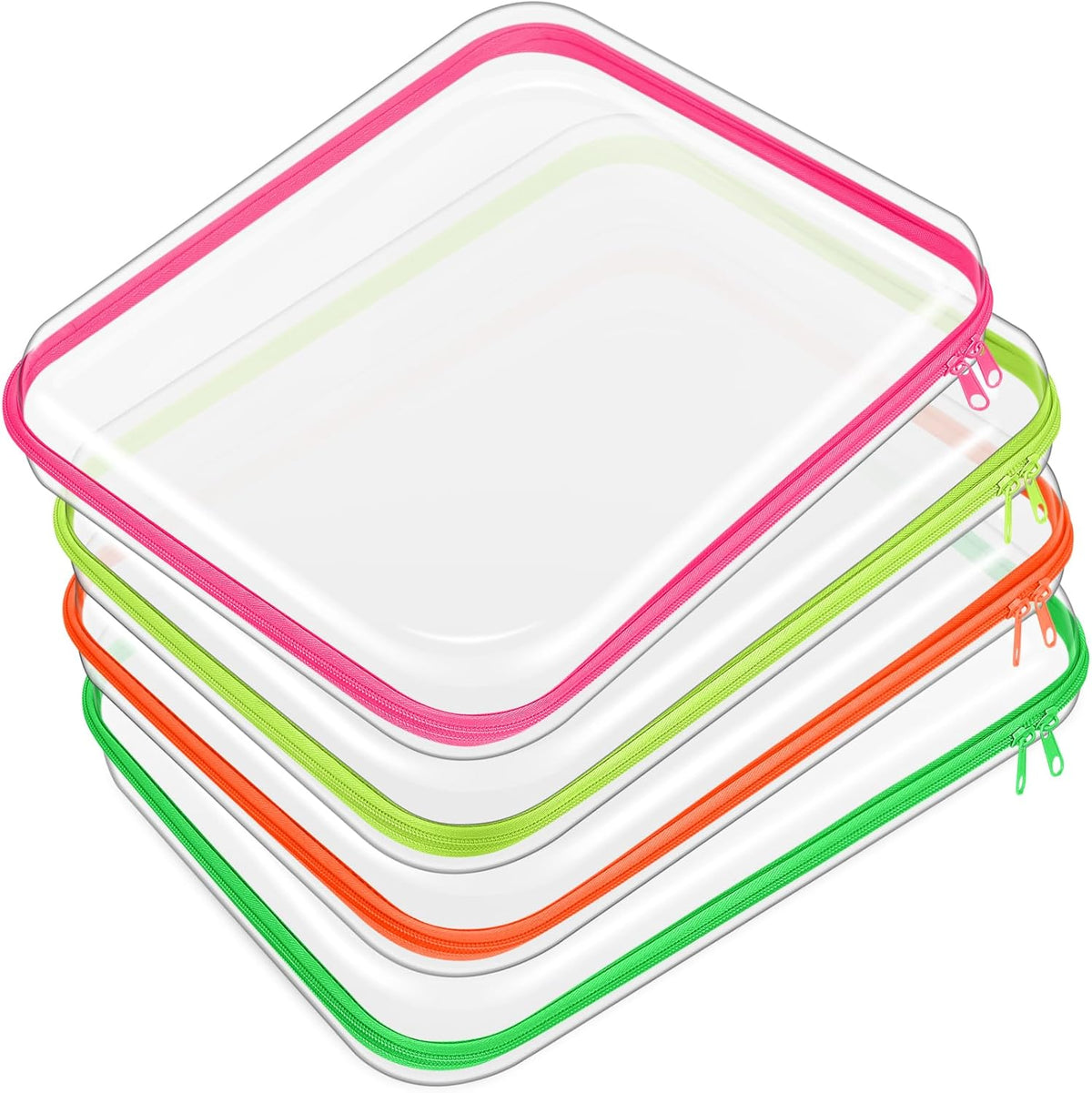 Hoolerry 4 Pcs Hard Clear Zipper Case Makeup Bags Plastic Pencil Pouch Transparent Storage Box