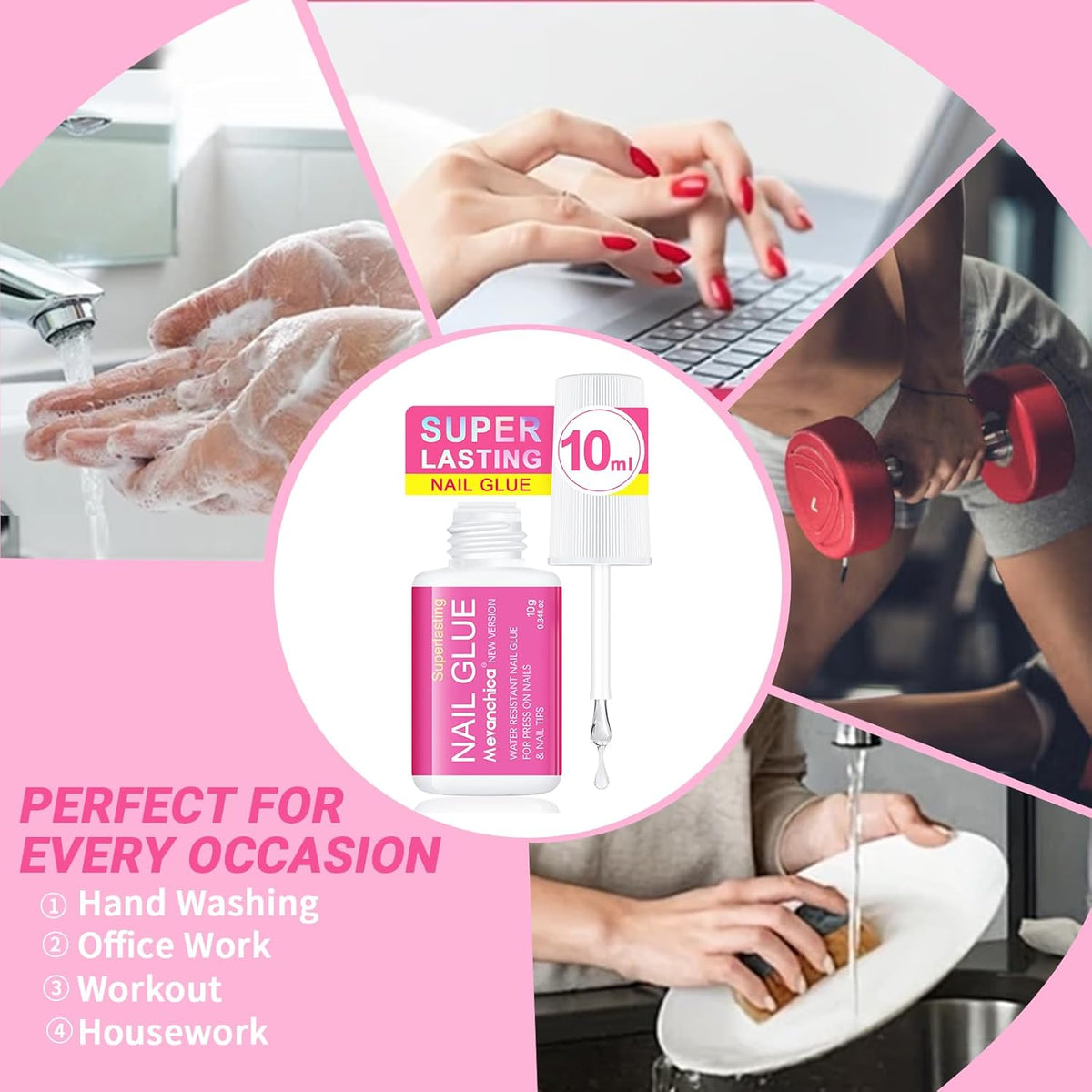 Super Strong Nail Glue for Press ons,Nail Tips&Acrylic Fingernails(10ml) New Version Brush Tip