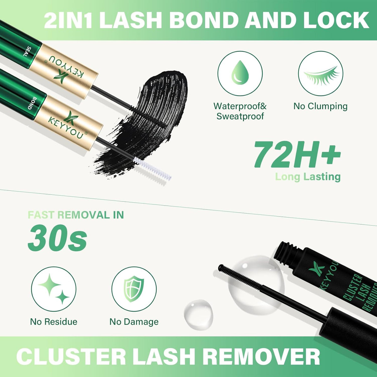 KEYYOU Lash Extension Kit DIY 300Pcs Lash Clusters Eyelash Extension Kit 50D C Curl 9-18MIX Lash