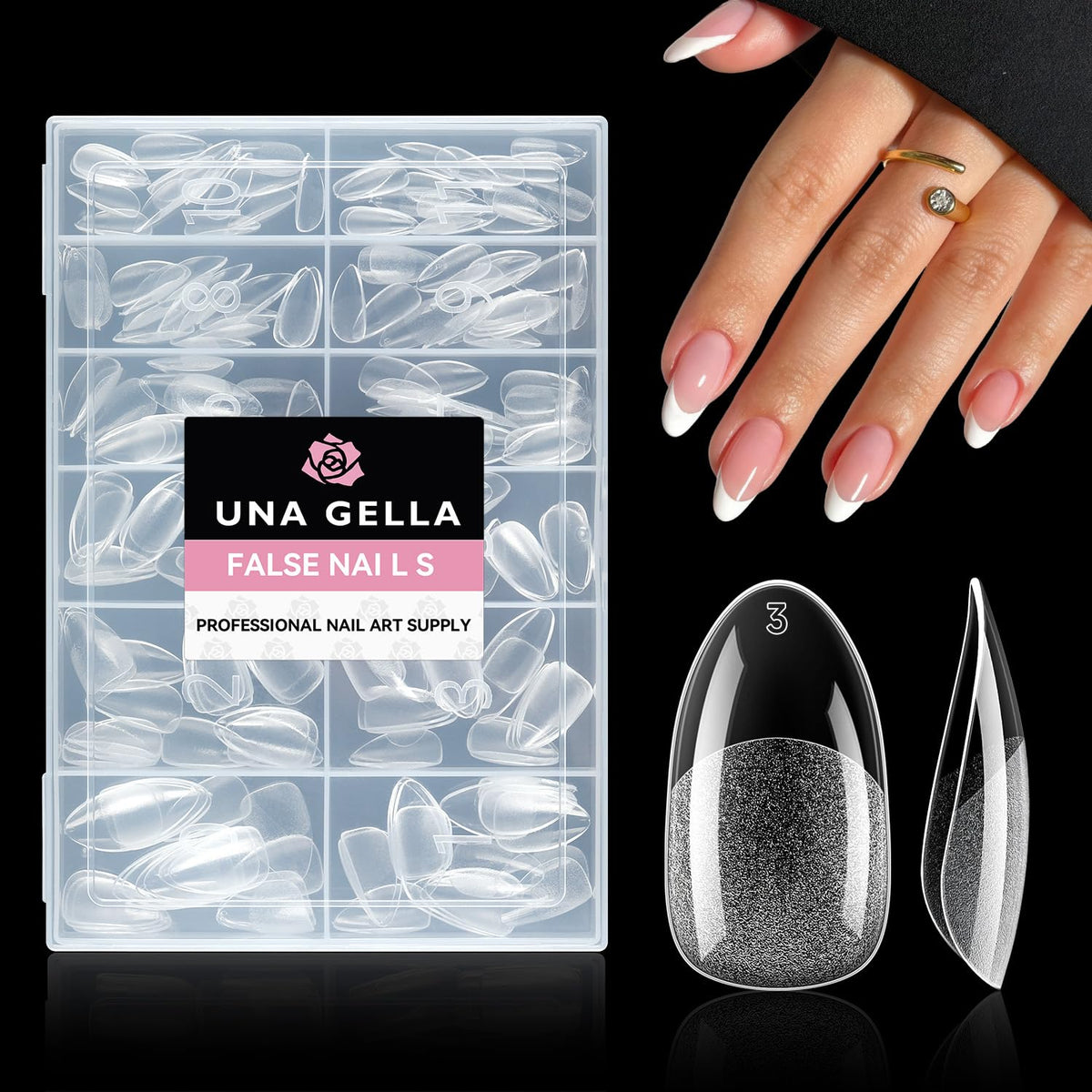 UNA GELLA Medium Oval Fake Nails Pre-Shape 216pcs Round Gel Nail Tips Press on Nails for Full Cover