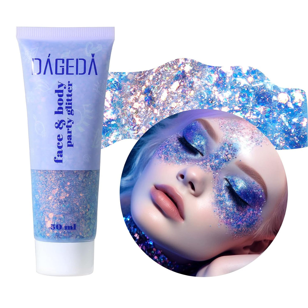 DAGEDA Body Glitter Gel, Face Glitters Body Gel Sequins Shimmer Liquid Eyeshadow, Chunky Glitter