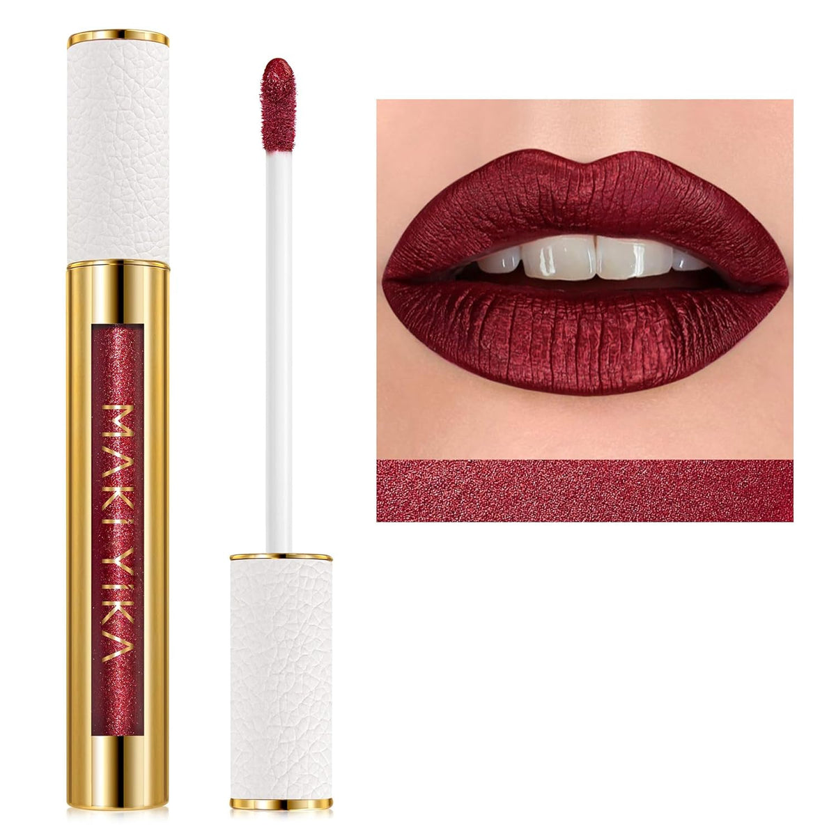 MAKI YIKA Dark Red Lipstick for Women Metallic Lipsticks Glitter Long Lasting Lipstick No Smudge No