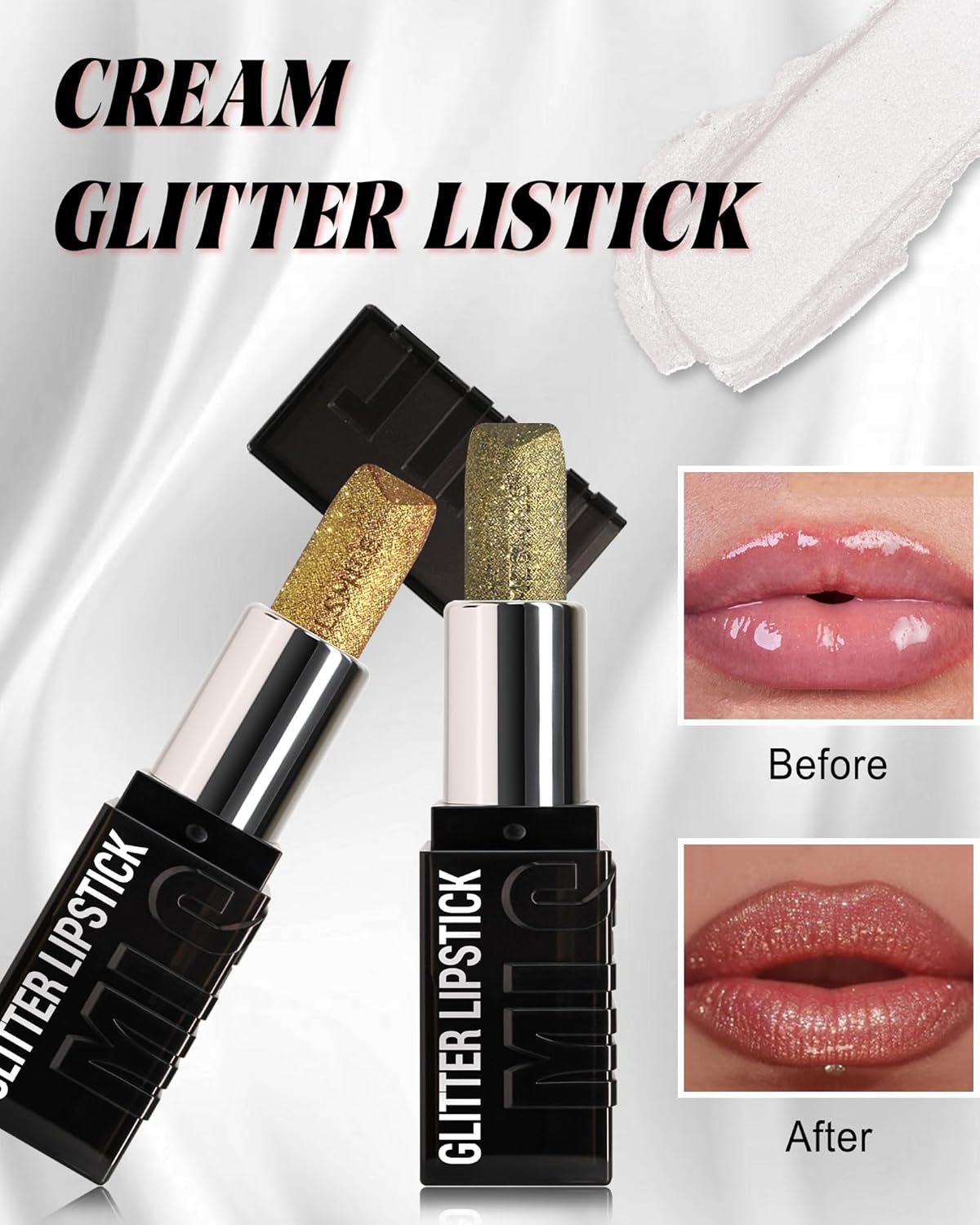 Diamond Glitter Matte Lipstick, Long Lasting Waterproof Rose Pink Metallic Sparkling High Pigment