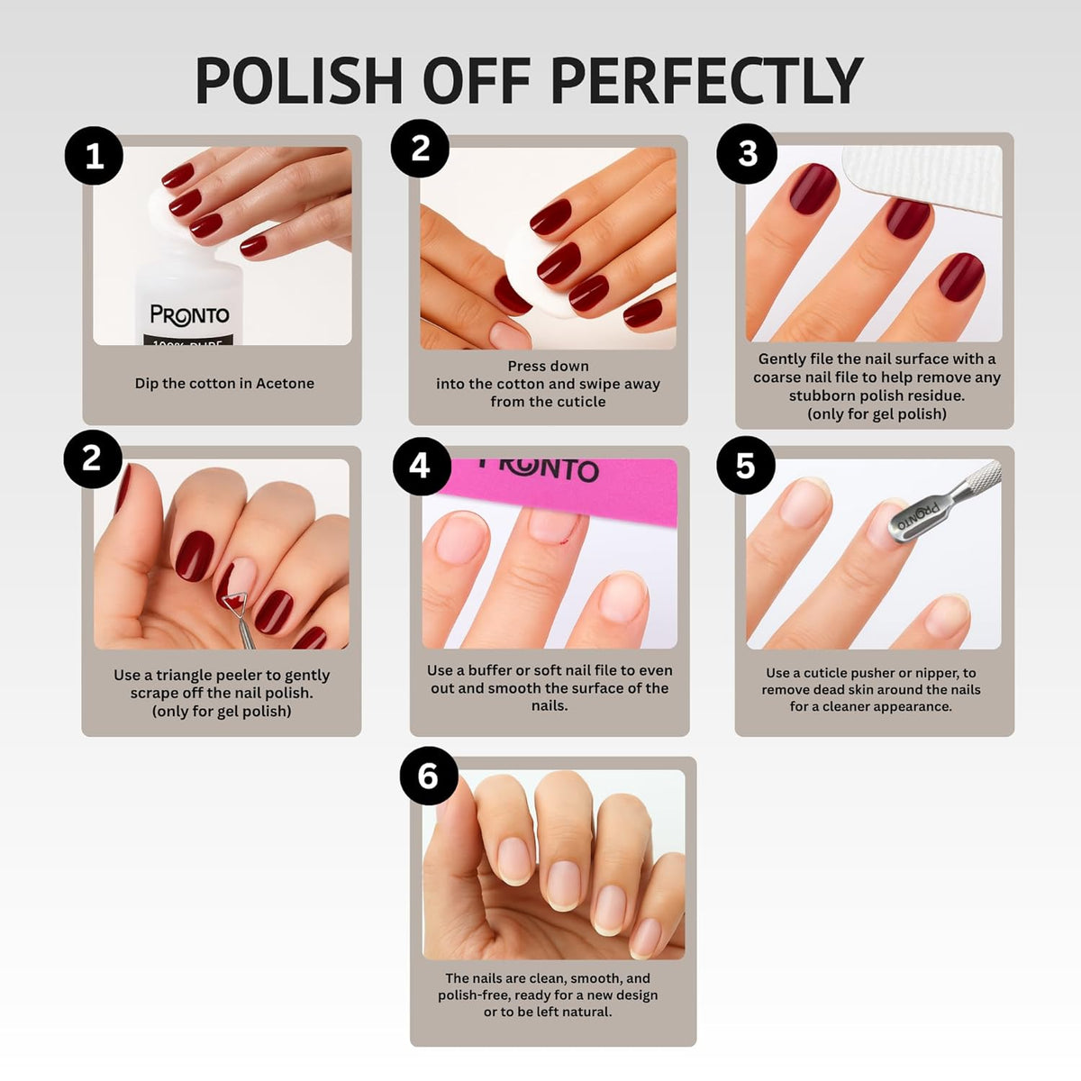 Pronto Acetone Nail Polish Remover 8 Fl Oz with Manicure Kit - Includes Nail File, Buffer, Pusher