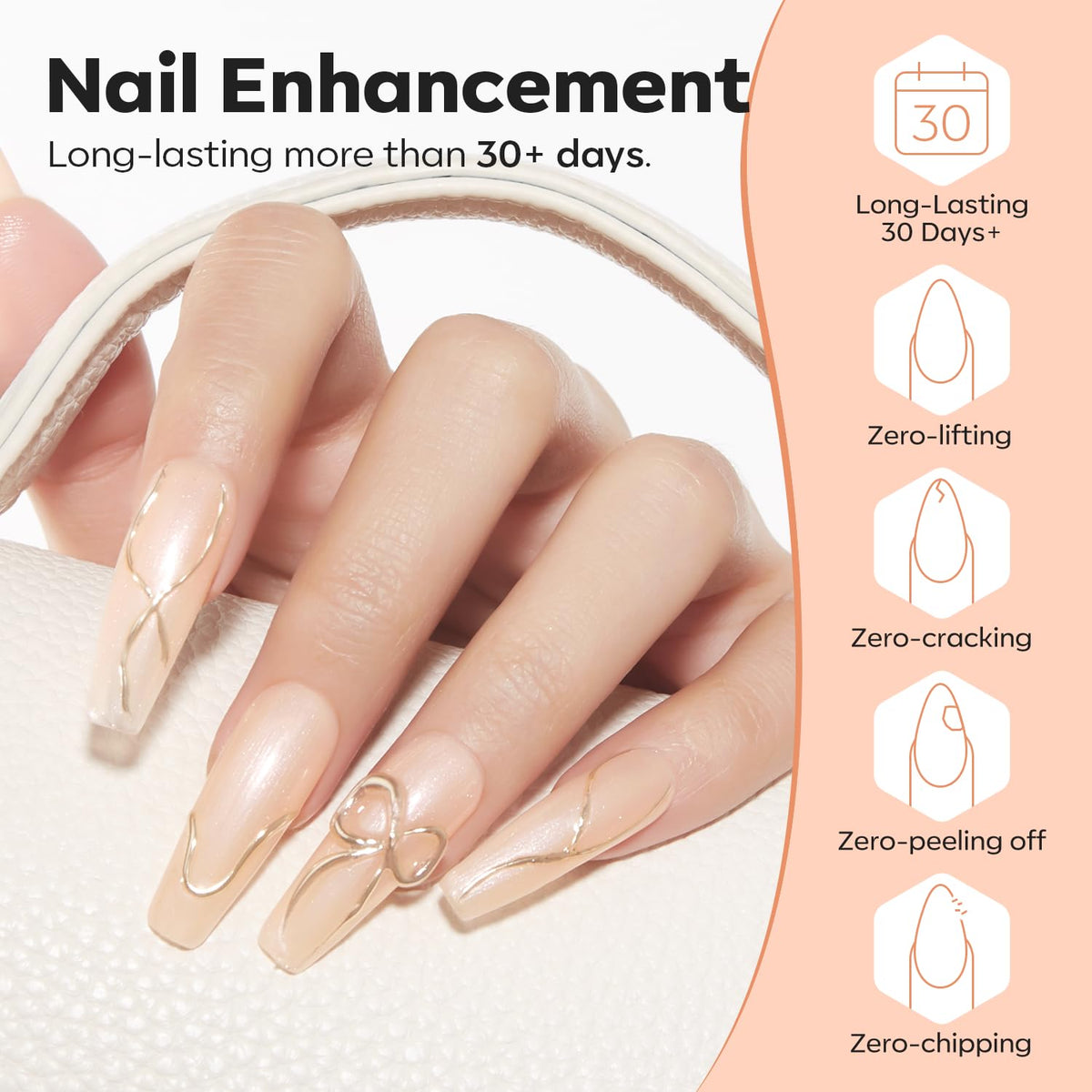 modelones Builder Nail Gel, 8-in-One Gold Shimmer Builder, Champagne Sparkle Glitter Rubber Color