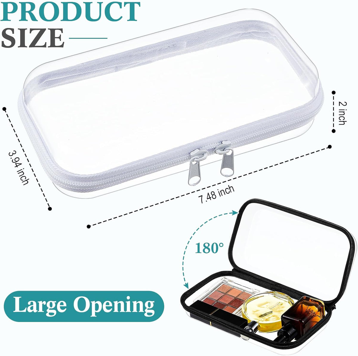Hoolerry 4 Pcs Hard Clear Zipper Case Makeup Bags Plastic Pencil Pouch Transparent Storage Box