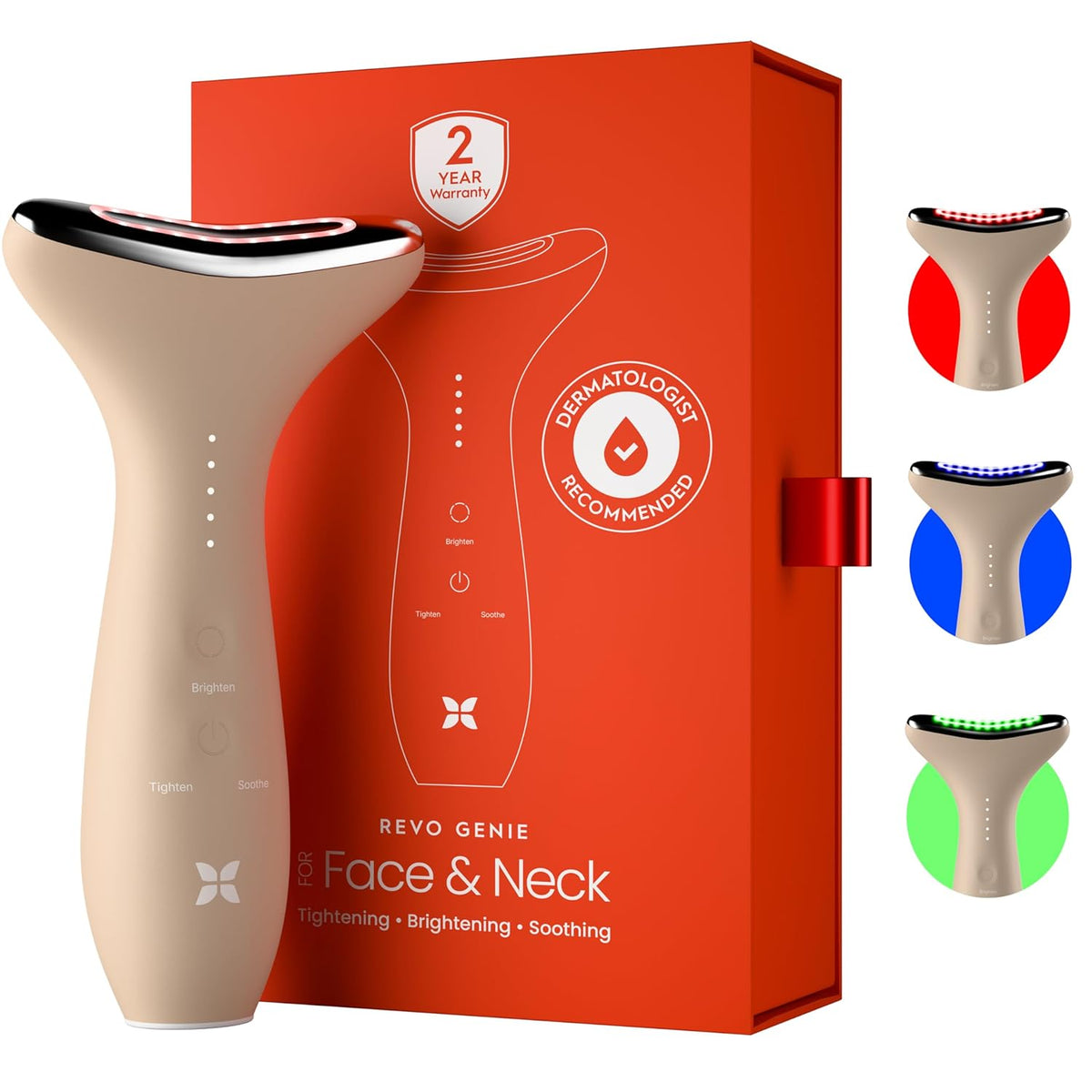 REVO Genie | Face & Neck Beauty Massager with Ultra Powerful LEDs for Wrinkles, Fine Lines, Puffy
