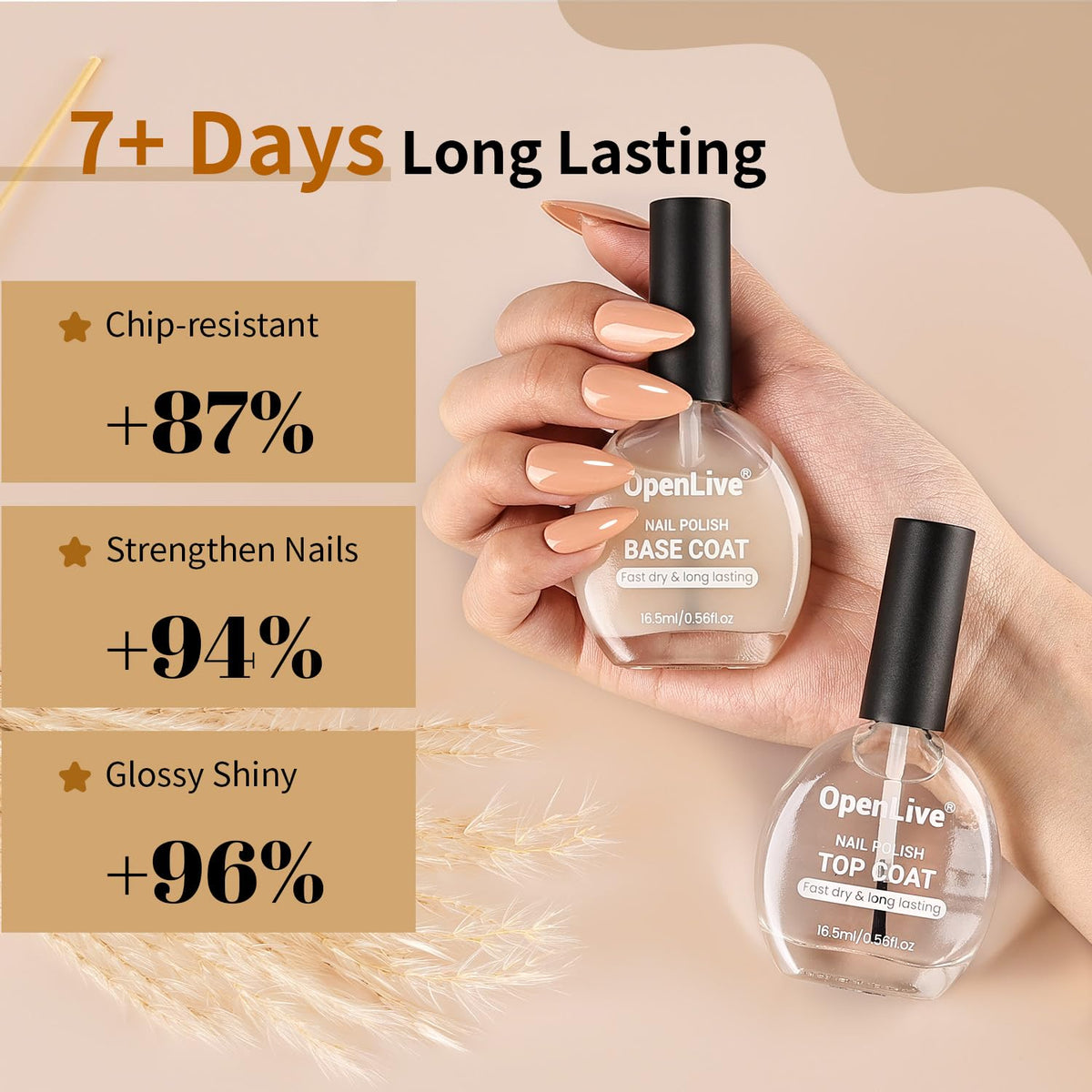 Base and Top Coat Nail Polish Quick Dry,16.5ml Large capacity Basic Nail Polish Set Air Dry Fast