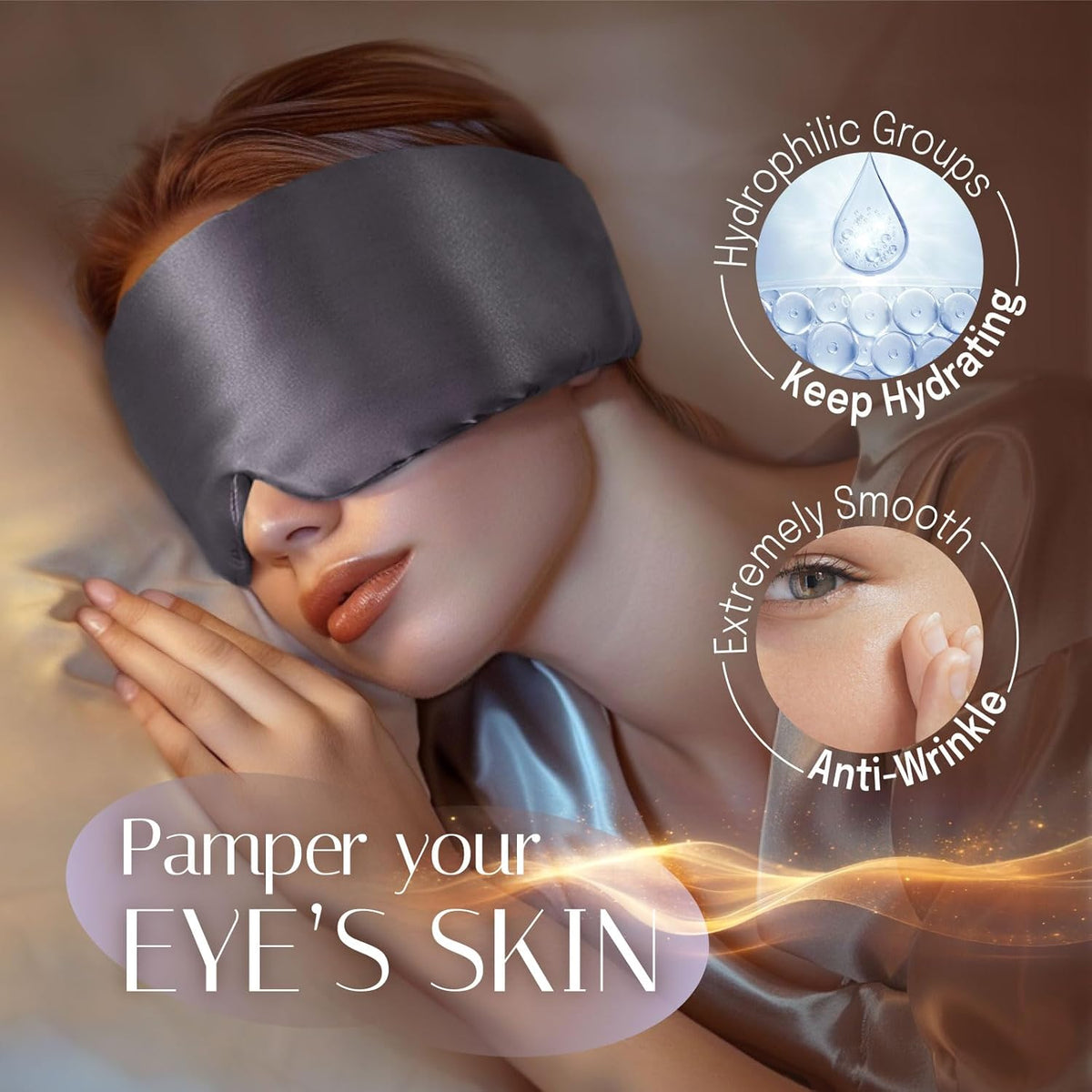 Silk Sleep Mask Soft Pressureless: 100% Mulberry Silk for Eye Skin Anti Wrinkles, Large Size for
