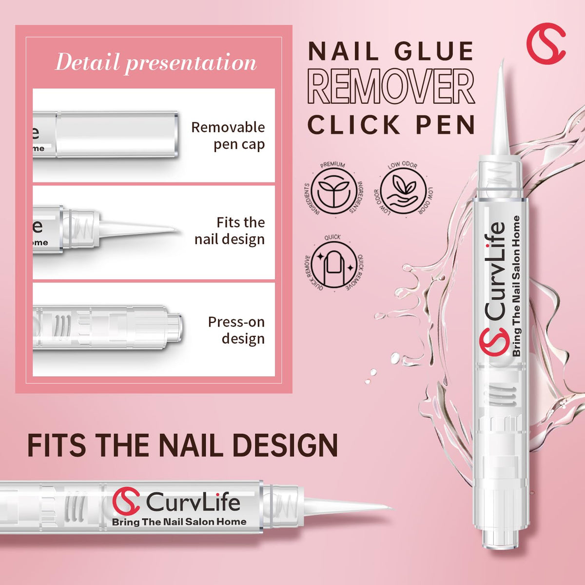 Curvlife 10g Semi Solid Nail Glue Gel With 5ml Remover Pen, No UV Light Needed, for Press On Nails