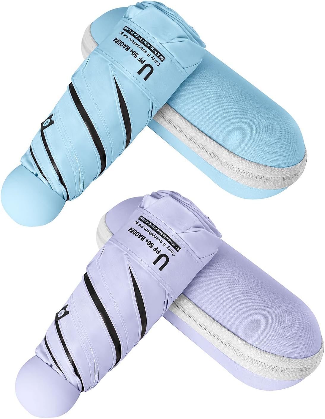 BAODINI Travel Essentials Mini Umbrella for Purse With Case Small Compact UV Sun Protection