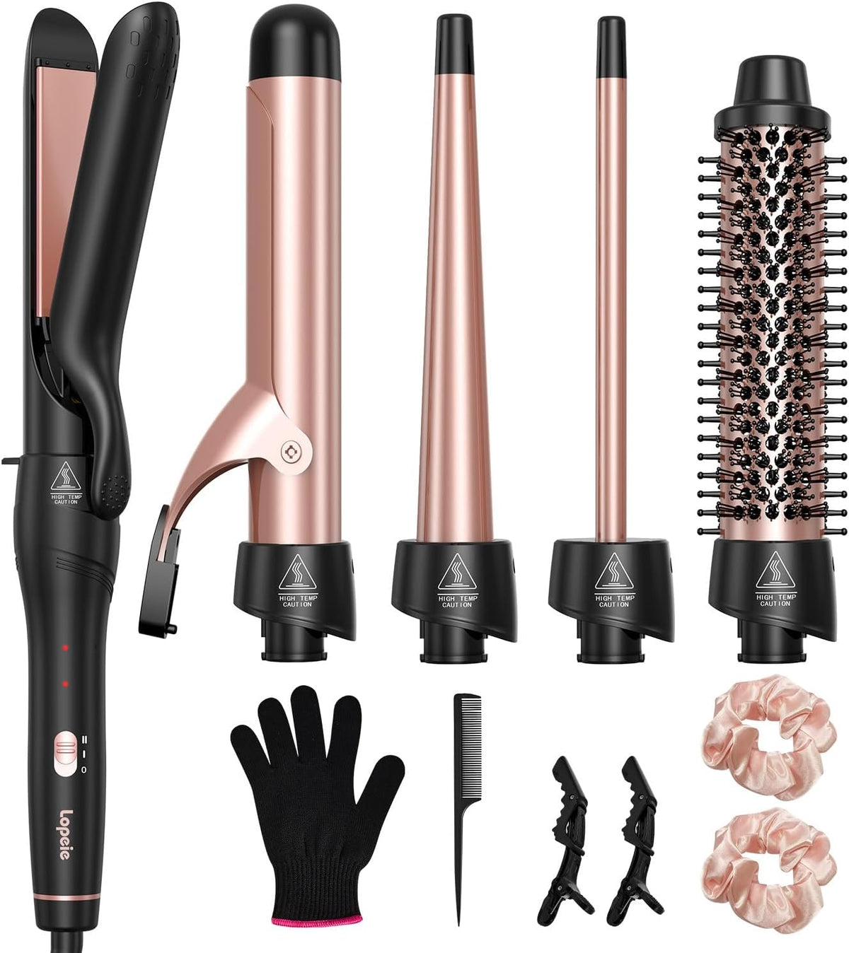 5 in 1 Curling Iron with Thermal Brush and 4 Interchangeable Ceramic Barrels(1/2 to 1 1/2 inch)
