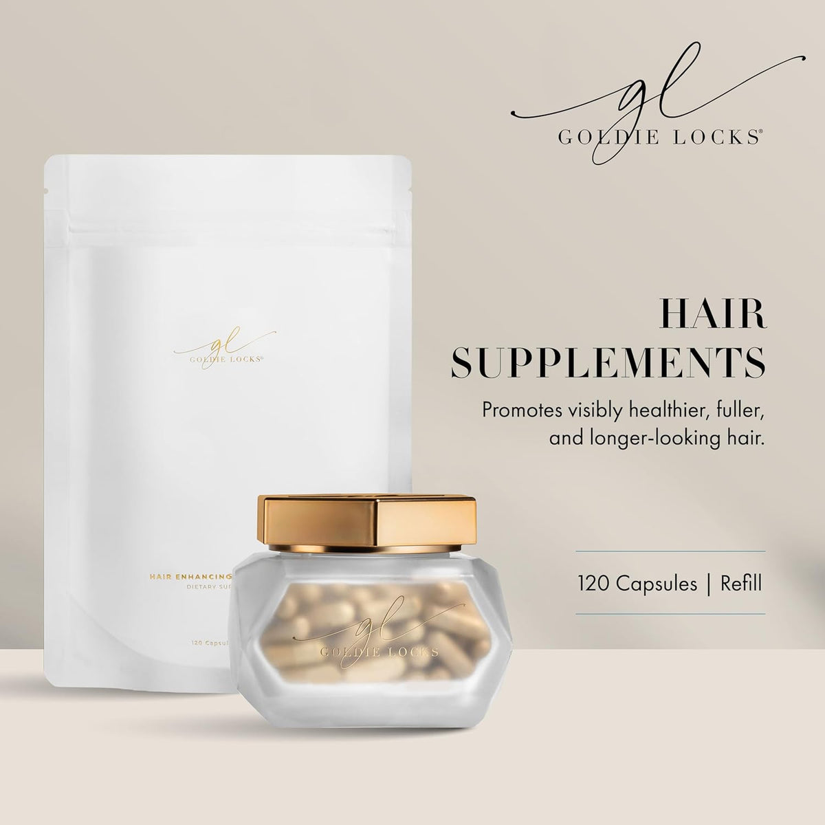 Goldie Locks Hair Growth Supplements Original Formula Refill, Hair Supplements for Stronger &