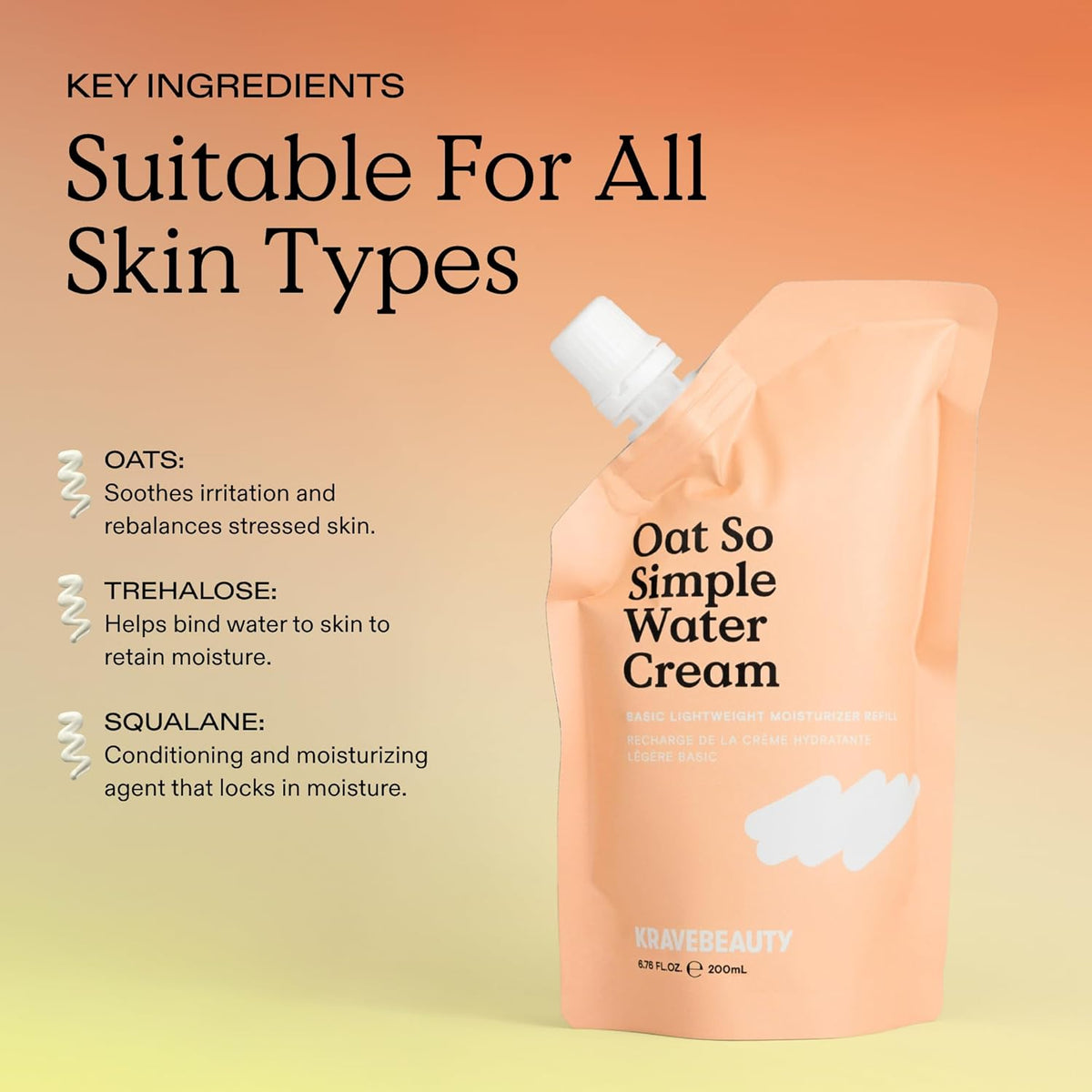 KraveBeauty Oat So Simple Water Cream Refill, Enriched With Oat & Squalane To Soothe & Lock In