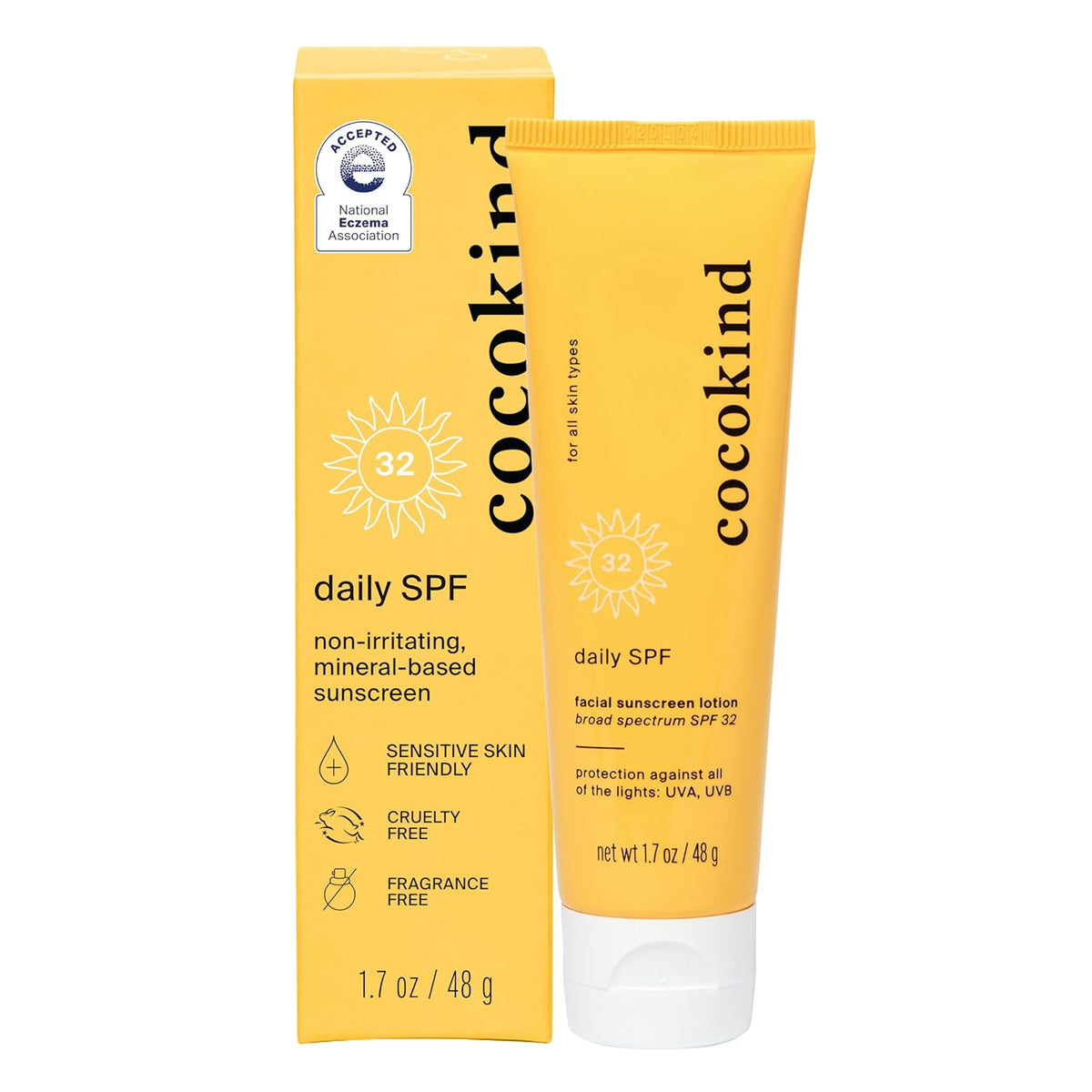 Cocokind Daily SPF, Mineral Face Sunscreen with Zinc Oxide, SPF 32, Reef Safe, Unscented, All Skin